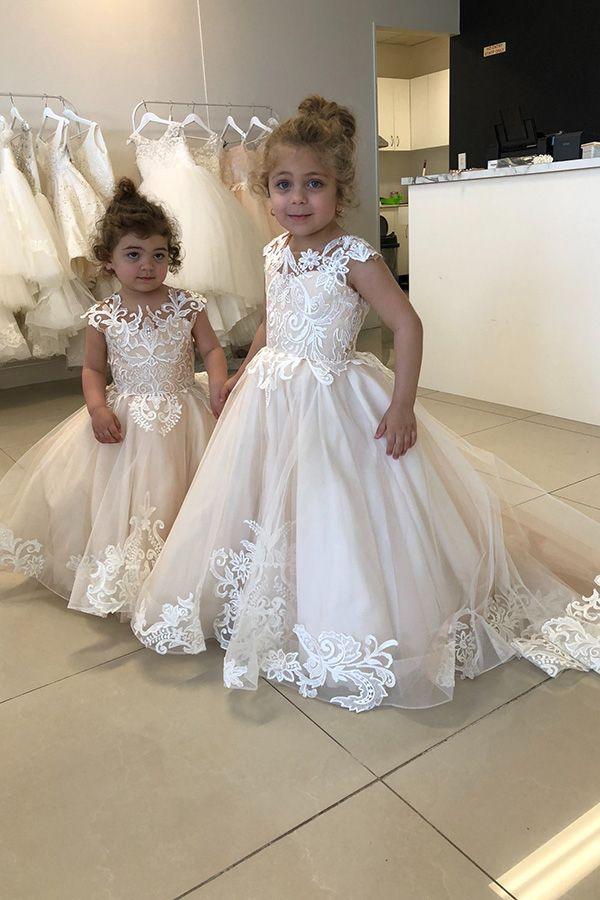 Long A-line Lace Appliques Tulle Flower Girl Dresses - photo 1
