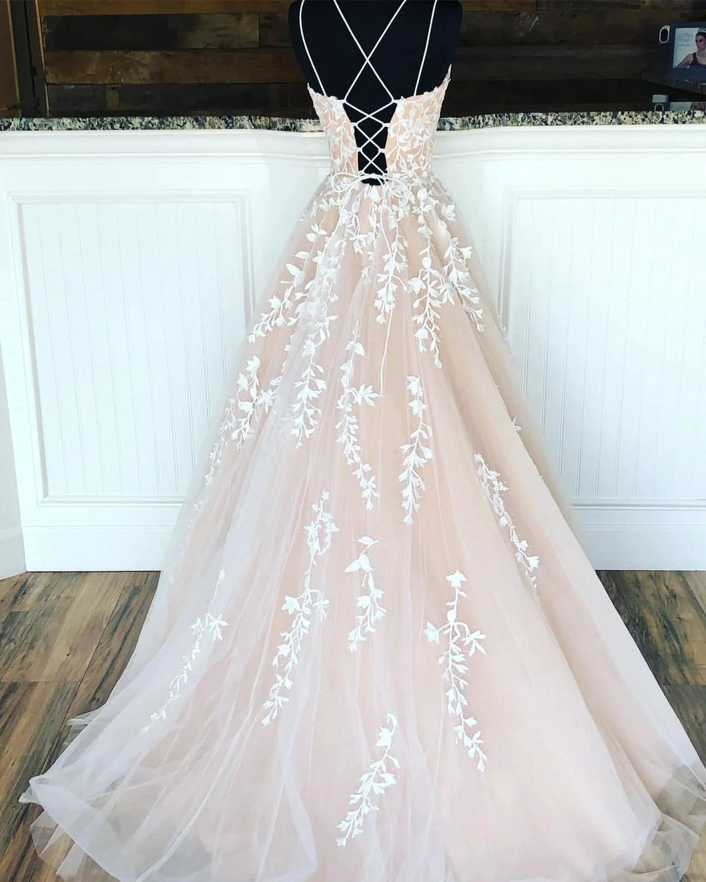 Long A-line Lace Tulle Formal Graduation Evening Prom Dresses by BIZTUNNEL