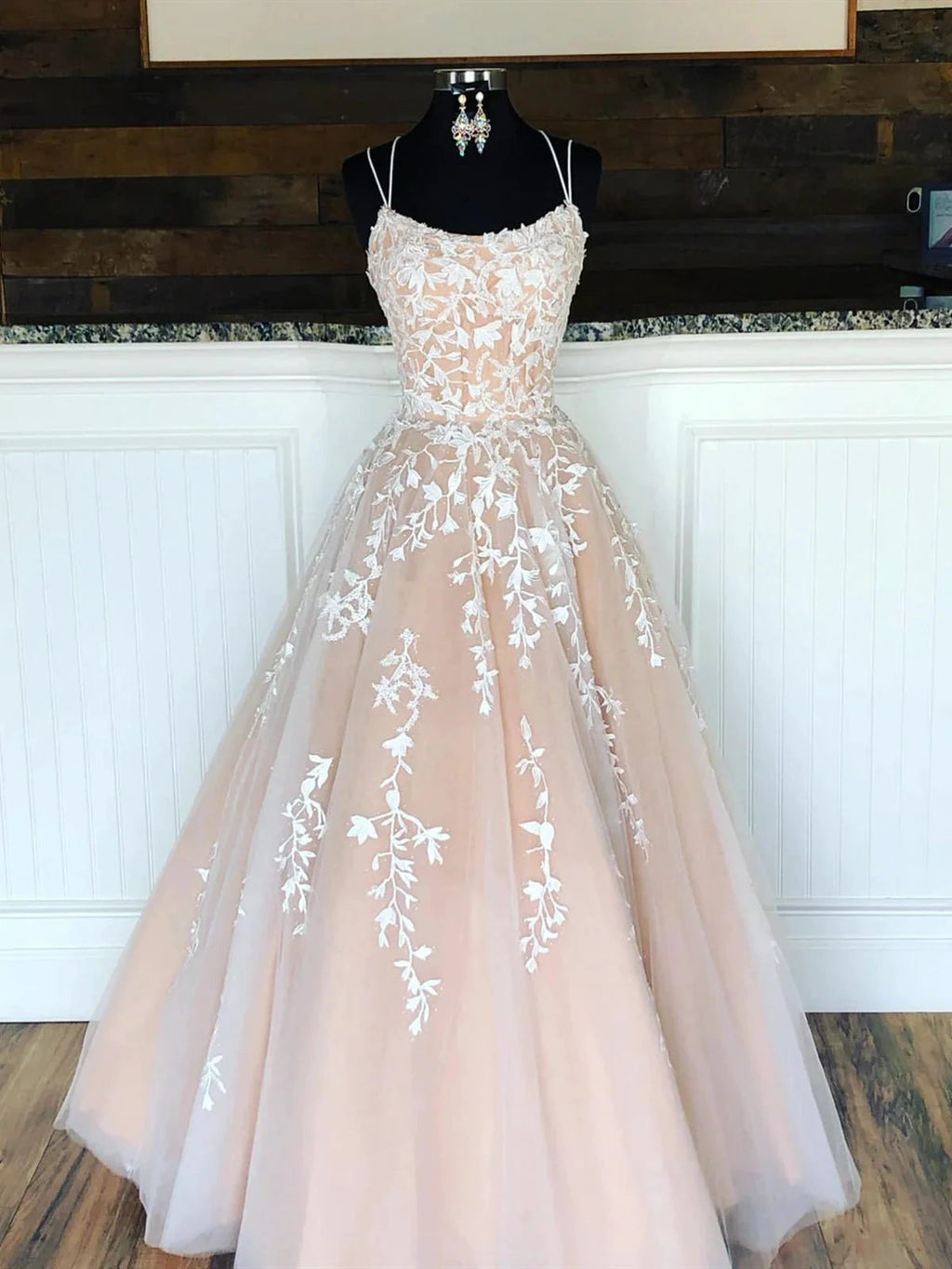 Long A-line Lace Tulle Formal Graduation Evening Prom Dresses by BIZTUNNEL