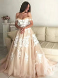 Long A-line Off the Shoulder Lace Appliques Prom Formal Evening Dresses by BIZTUNNEL