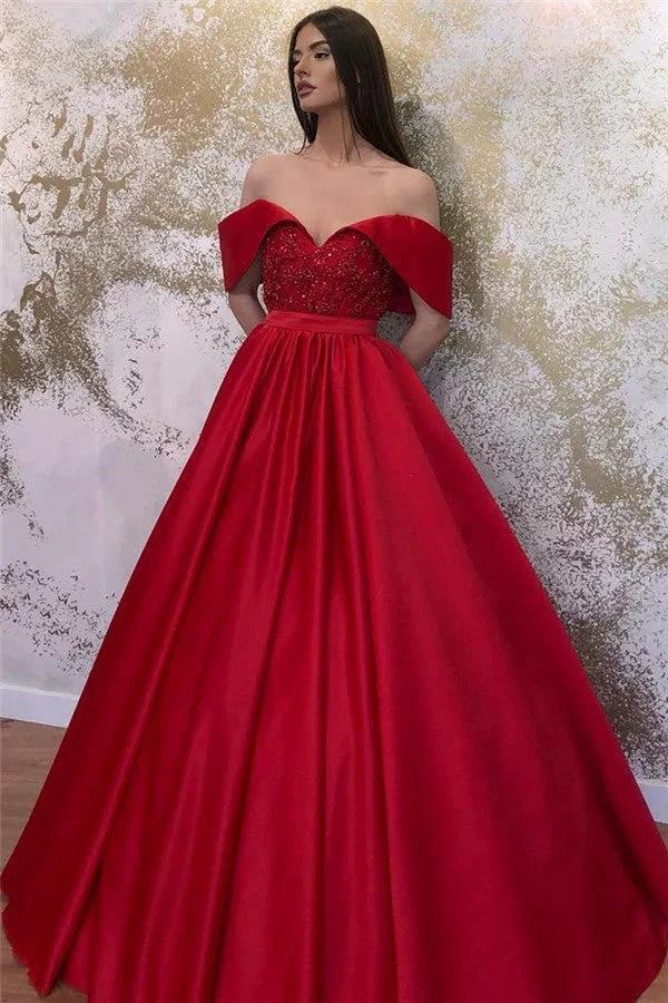 Long A-line Off-the-shoulder Satin Sweetheart Formal Prom Dresses by BIZTUNNEL