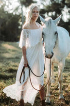 Long A-line Off-the-shoulder Tulle Lace Wedding Dress by BIZTUNNEL