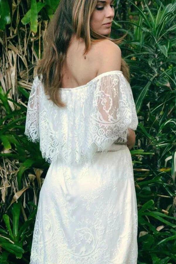Long A-line Off-the-shoulder Tulle Lace Wedding Dress by BIZTUNNEL