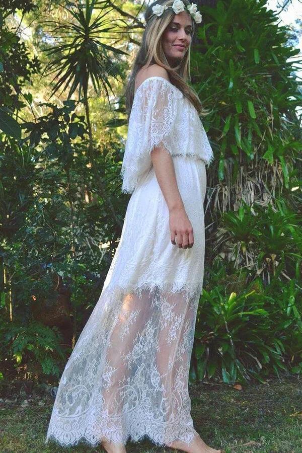 Long A-line Off-the-shoulder Tulle Lace Wedding Dress by BIZTUNNEL
