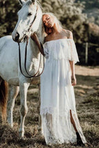 Long A-line Off-the-shoulder Tulle Lace Wedding Dress by BIZTUNNEL