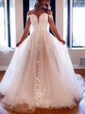 Long A-line off the Shoulder Tulle Prom Dress White Lace Formal Evening Gowns by BIZTUNNEL