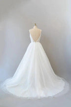 Long A-line Open Back Sequins Tulle Backless Wedding Dress by BIZTUNNEL