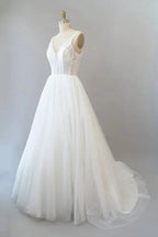 Long A-line Open Back Sequins Tulle Backless Wedding Dress by BIZTUNNEL