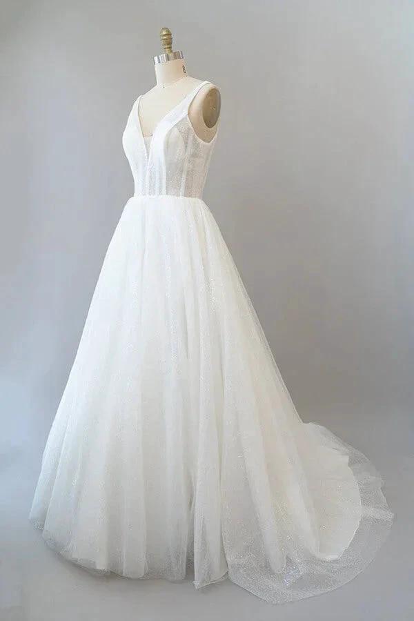 Long A-line Open Back Sequins Tulle Backless Wedding Dress by BIZTUNNEL