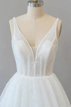 Long A-line Open Back Sequins Tulle Backless Wedding Dress by BIZTUNNEL