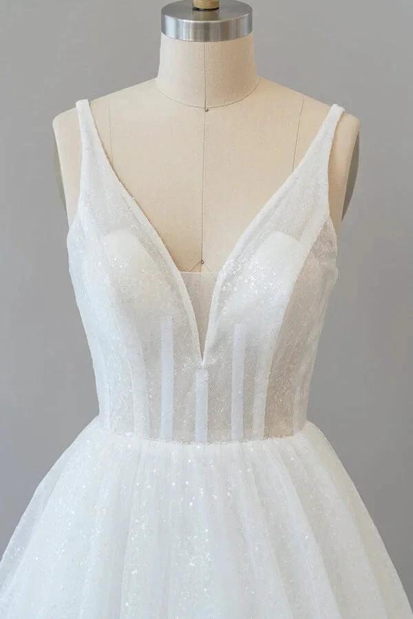 Long A-line Open Back Sequins Tulle Backless Wedding Dress by BIZTUNNEL