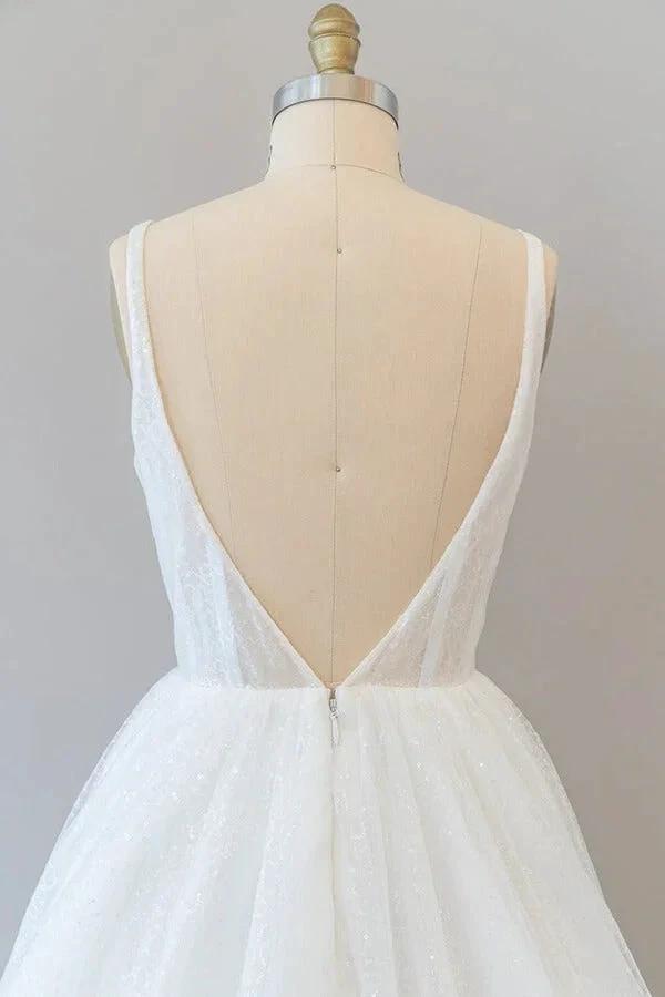 Long A-line Open Back Sequins Tulle Backless Wedding Dress by BIZTUNNEL