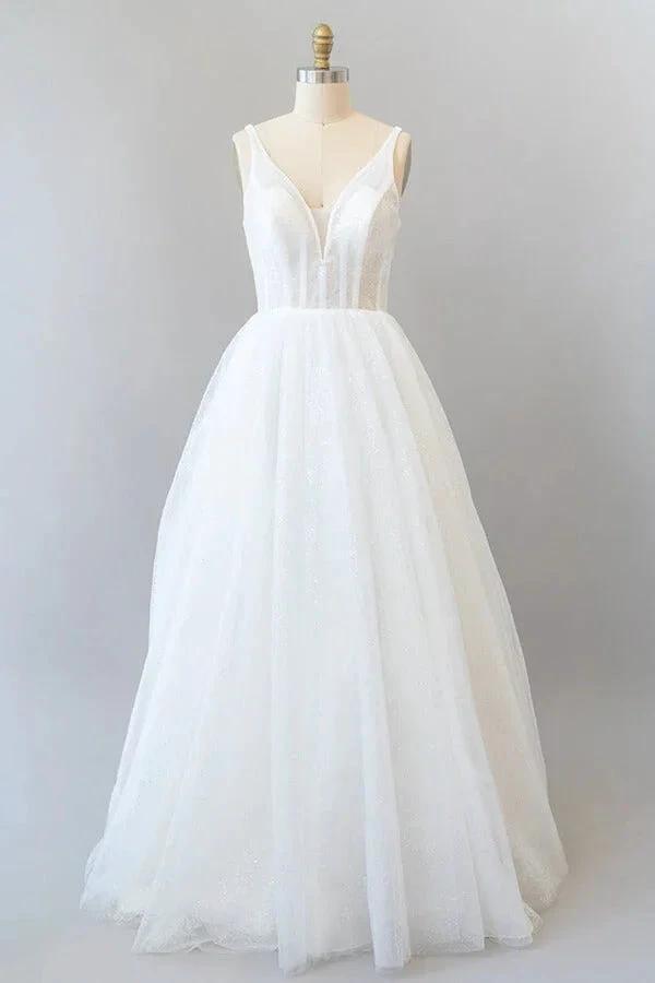 Long A-line Open Back Sequins Tulle Backless Wedding Dress by BIZTUNNEL