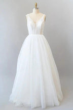 Long A-line Open Back Sequins Tulle Backless Wedding Dress by BIZTUNNEL