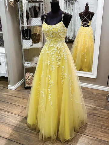 Vestidos de fiesta formales largos de tul con escote redondo y espalda descubierta en forma de A