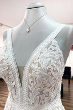 Long A-line Sleeveless Tulle Lace Appliques Open Back Wedding Dresses by BIZTUNNEL