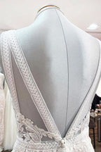 Long A-line Sleeveless Tulle Lace Appliques Open Back Wedding Dresses by BIZTUNNEL