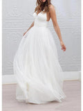Long A-Line Spaghetti Strap Taffeta Tulle Chiffon Wedding Dresses by BIZTUNNEL