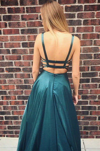 Vestido de fiesta largo de satén elástico con corte en A y corte cuadrado