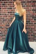 Long A-line Square Stretch Satin Prom Dress by BIZTUNNEL