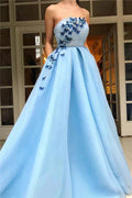 Long A-line Strapless Satin Prom Dress with pockets by BIZTUNNEL