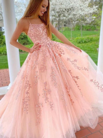 Vestidos largos de noche de graduación formales de tul sin tirantes con corte en A
