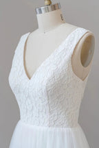 Long A-line Straps V-neck Chiffon Open Back Wedding Dress by BIZTUNNEL