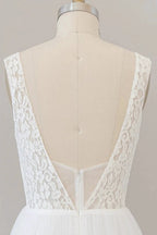 Long A-line Straps V-neck Chiffon Open Back Wedding Dress by BIZTUNNEL