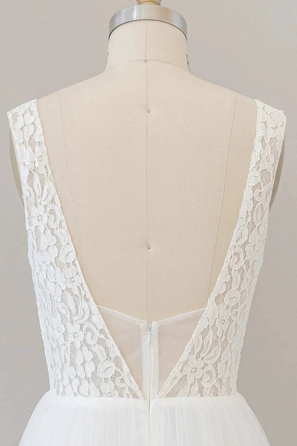 Long A-line Straps V-neck Chiffon Open Back Wedding Dress by BIZTUNNEL