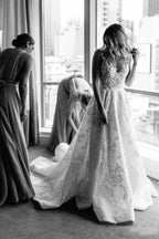 Long A-line Straps V-neck Floral Beads Tulle Backless Wedding Dress by BIZTUNNEL