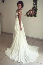Long A-line Sweetheart Appliques Lace Chiffon Wedding Dress with Slit by BIZTUNNEL