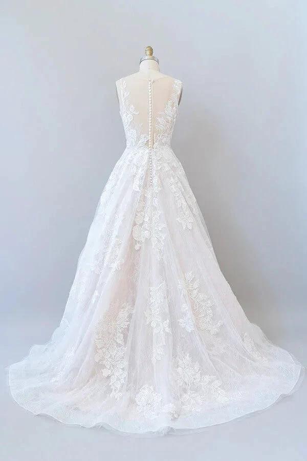 Long A-line Sweetheart Appliques Lace Tulle Wedding Dress by BIZTUNNEL