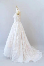 Long A-line Sweetheart Appliques Lace Tulle Wedding Dress by BIZTUNNEL