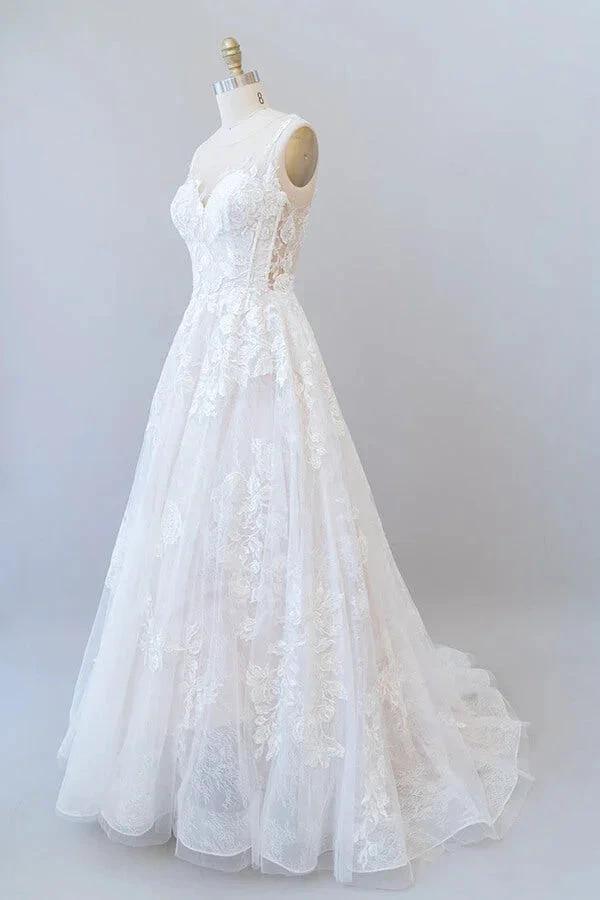 Long A-line Sweetheart Appliques Lace Tulle Wedding Dress by BIZTUNNEL