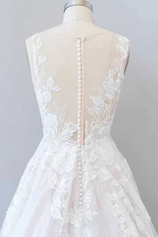 Long A-line Sweetheart Appliques Lace Tulle Wedding Dress by BIZTUNNEL