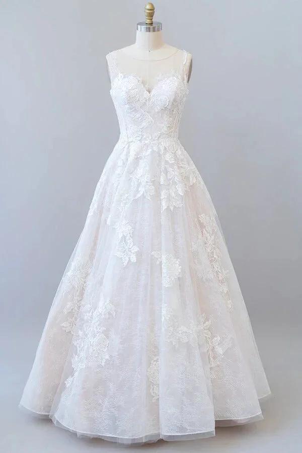 Long A-line Sweetheart Appliques Lace Tulle Wedding Dress by BIZTUNNEL