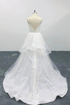 Long A-line Sweetheart Appliques Spaghetti Strap Tulle Wedding Dress by BIZTUNNEL