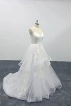 Long A-line Sweetheart Appliques Spaghetti Strap Tulle Wedding Dress by BIZTUNNEL