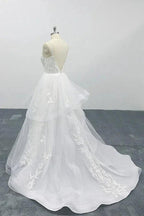 Long A-line Sweetheart Appliques Spaghetti Strap Tulle Wedding Dress by BIZTUNNEL