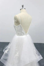 Long A-line Sweetheart Appliques Spaghetti Strap Tulle Wedding Dress by BIZTUNNEL
