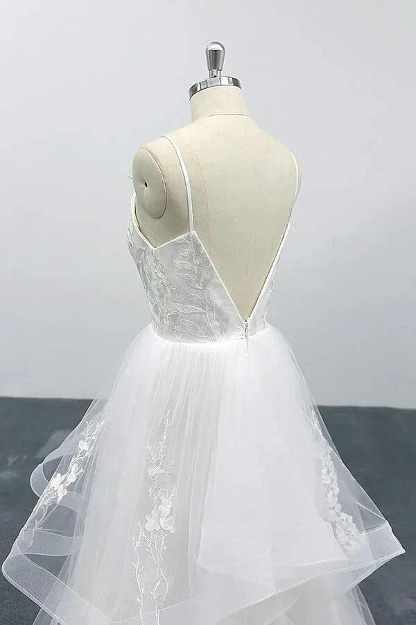 Long A-line Sweetheart Appliques Spaghetti Strap Tulle Wedding Dress by BIZTUNNEL