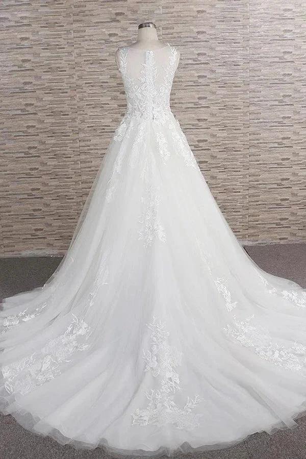 Long A-line Sweetheart Applqiues Lace Tulle Wedding Dress by BIZTUNNEL