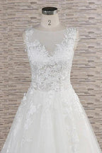 Long A-line Sweetheart Applqiues Lace Tulle Wedding Dress by BIZTUNNEL