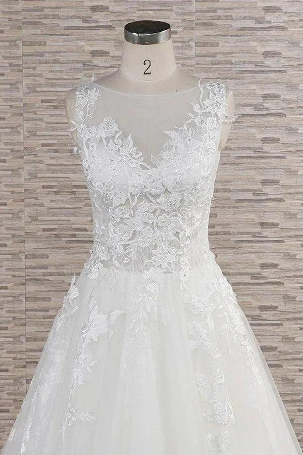 Long A-line Sweetheart Applqiues Lace Tulle Wedding Dress by BIZTUNNEL