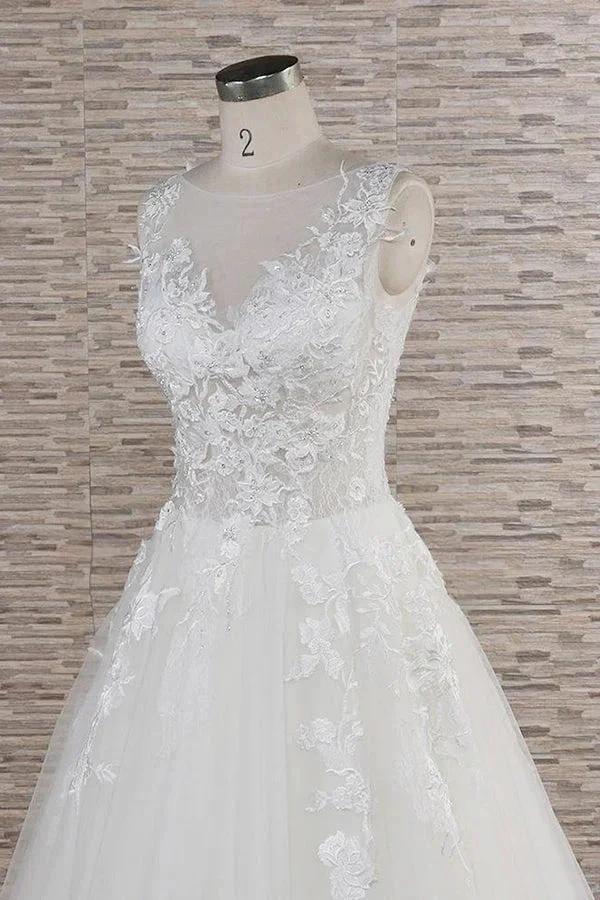 Long A-line Sweetheart Applqiues Lace Tulle Wedding Dress by BIZTUNNEL