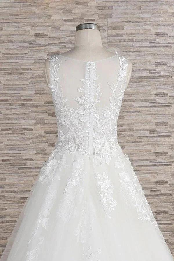 Long A-line Sweetheart Applqiues Lace Tulle Wedding Dress by BIZTUNNEL