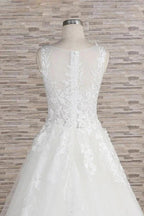 Long A-line Sweetheart Applqiues Lace Tulle Wedding Dress by BIZTUNNEL