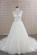 Long A-line Sweetheart Applqiues Lace Tulle Wedding Dress by BIZTUNNEL
