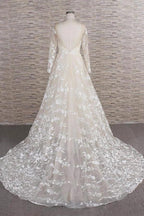 Long A-line Sweetheart Applqiues Tulle Wedding Dress with Sleeves by BIZTUNNEL
