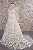 Long A-line Sweetheart Applqiues Tulle Wedding Dress with Sleeves by BIZTUNNEL